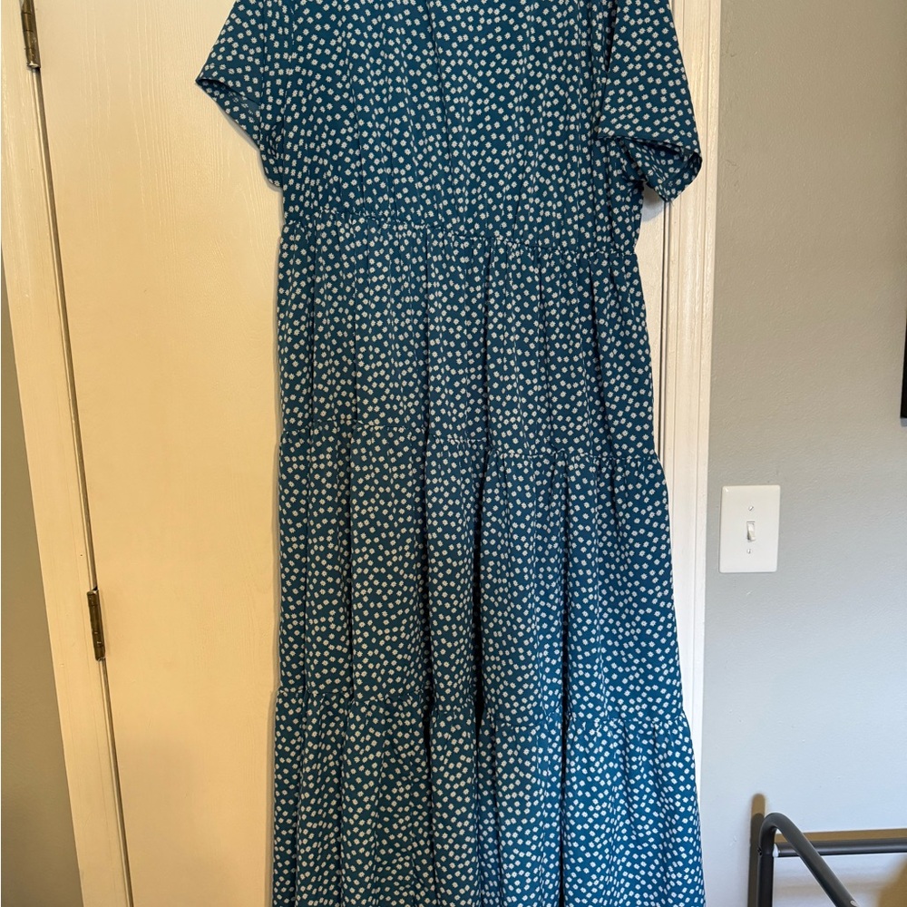 Blue Daisy Polka Dot Maxi Dress